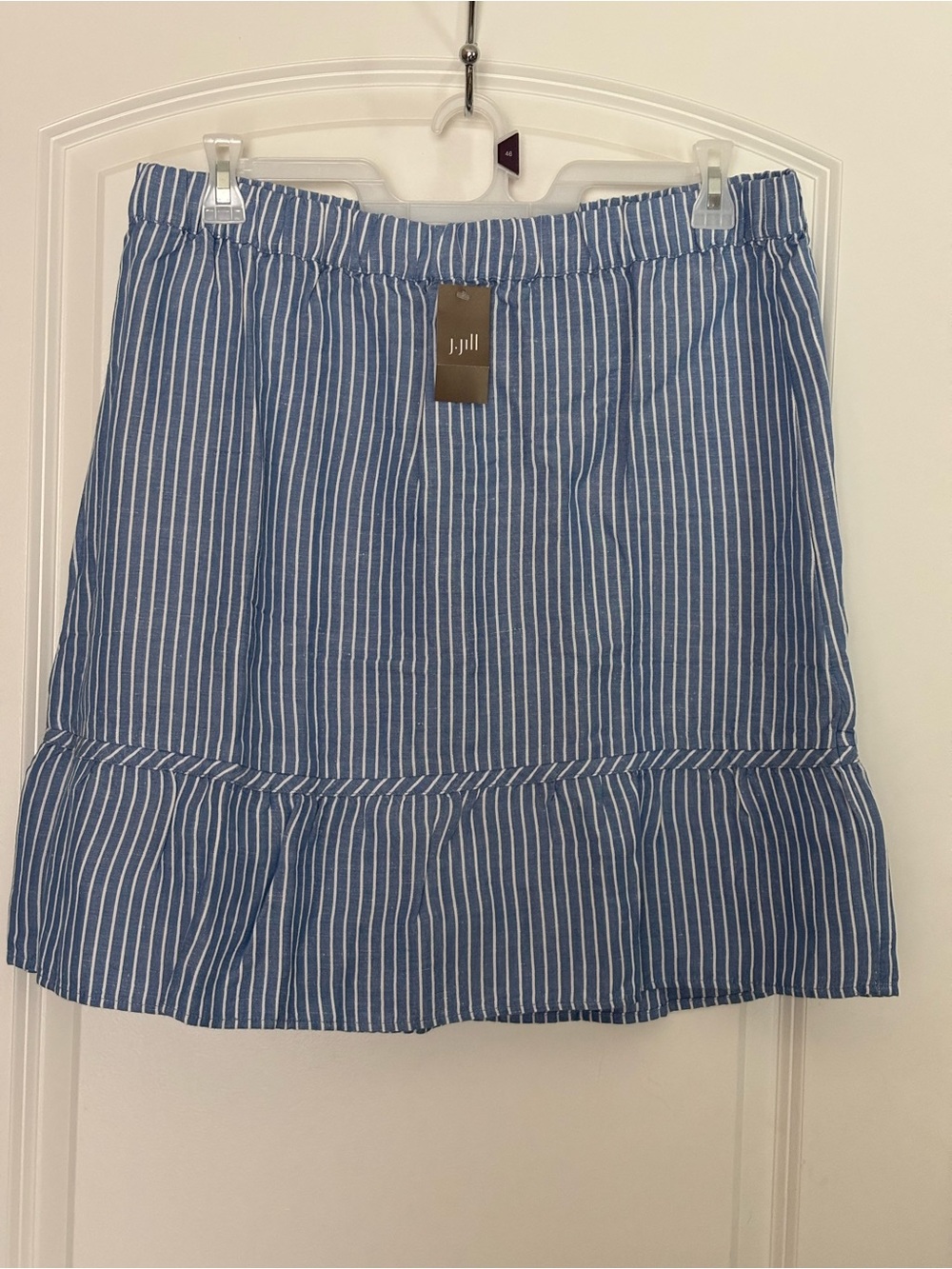 J. Jill Sz L Blue & White Stripe Linen & Rayon Yarn Dyed Skirt - NWT